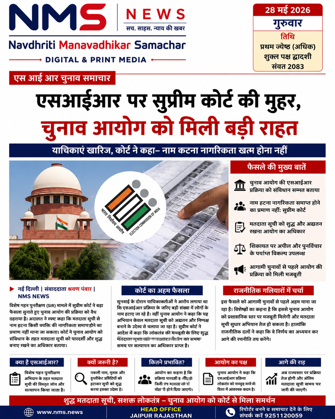 एसआईआर पर सुप्रीम कोर्ट की मुहर: चुनाव आयोग को मिली बड़ी राहत